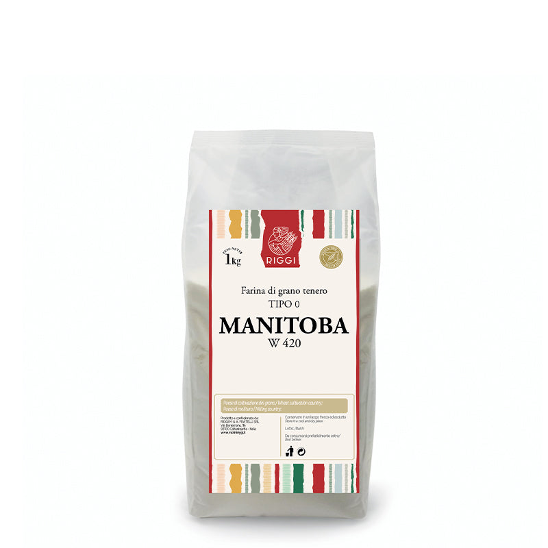 Bag of Manitoba flour with a visible brand logo on a white background