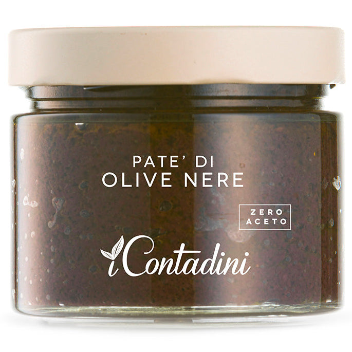 Jar of 'Pate' di Olive Nere' by 'i Contadini' on a white background