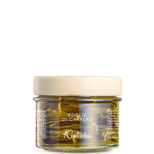 Jar of 'Foglie di Cappero' (Caper Leaf) on a white background
