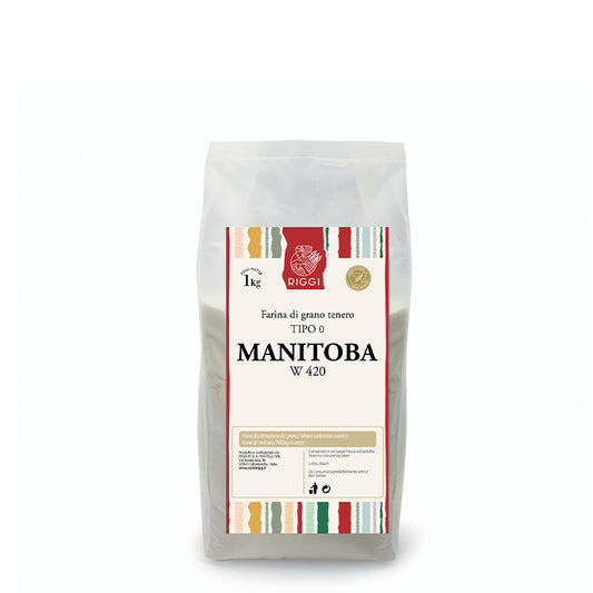Bag of Manitoba flour with a visible brand logo on a white background