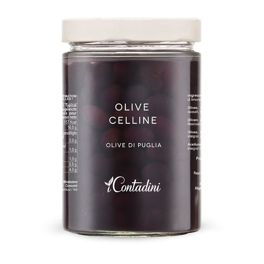 Celline Olives - 550g Jar - Authentic Salento Black Olives in Brine