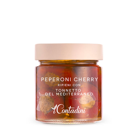 Jar of 'Peperoni Cherry' with 'i Contadini' branding on a white background